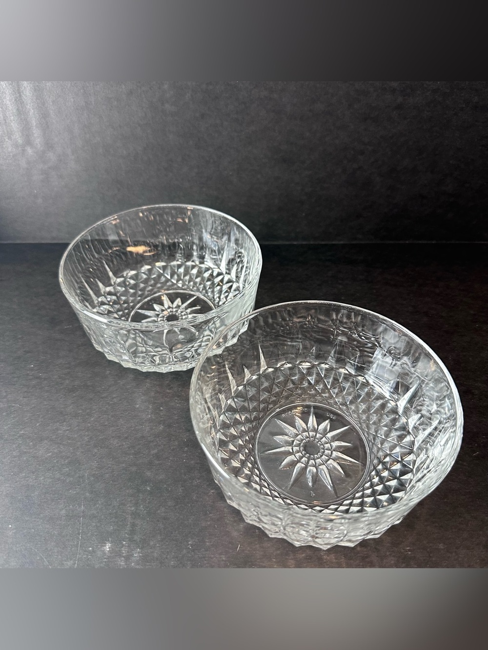 Vintage Arcoroc USA Starburst 5" Clear Glass Bowls Set 2 MCM Dessert Fruit Dish